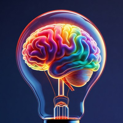 Rainbow Brain in Light Bulb