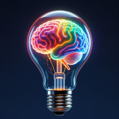 Colorful Brain Inside Lightbulb