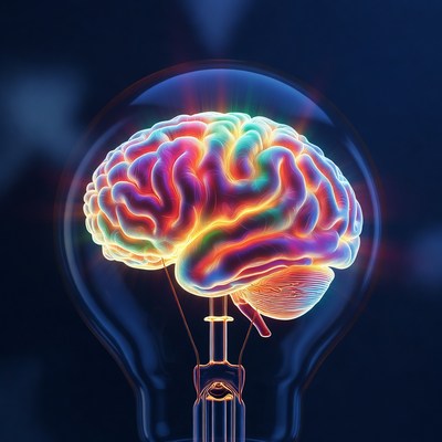 Glowing Brain Lightbulb Illustration