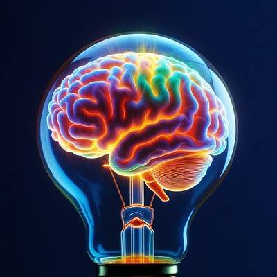 Glowing Brain Lightbulb Illustration