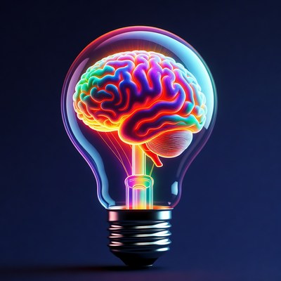 Glowing Brain Lightbulb Illustration
