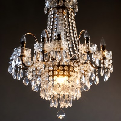 Crystal Chandelier with Lit Candles