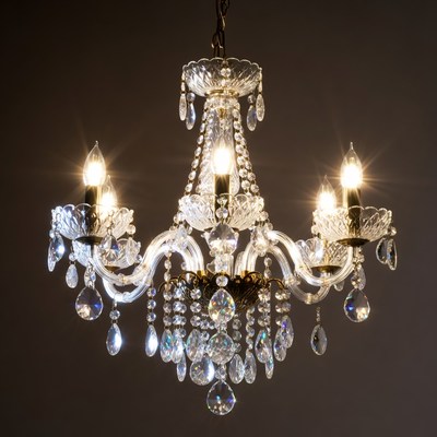 Crystal Chandelier with Lit Candles