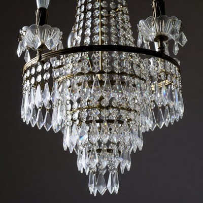 Crystal Chandelier with Brass Frame