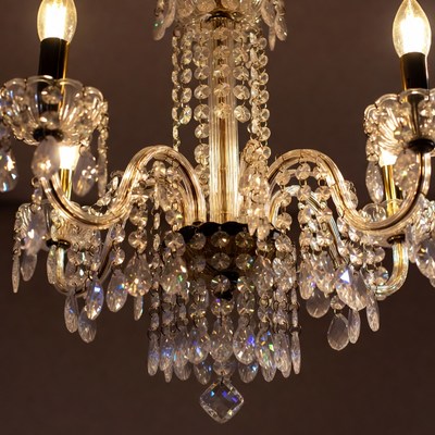 Crystal Chandelier with Lit Candles