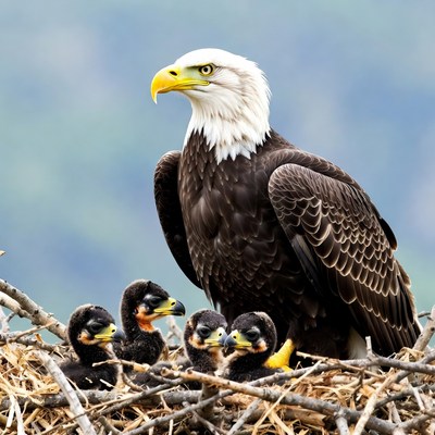 Bald Eagle with Nest Chicks