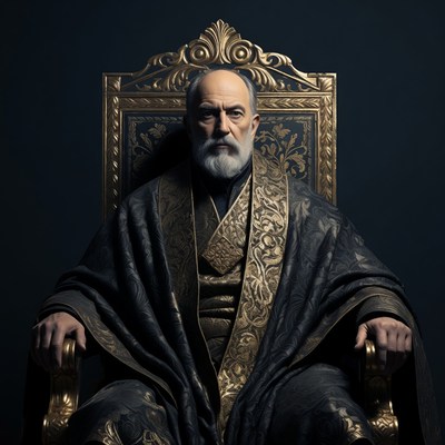 Elderly man in ornate golden throne