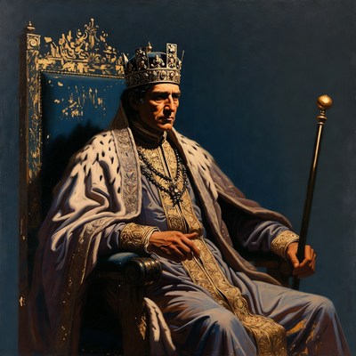 King sitting on ornate throne