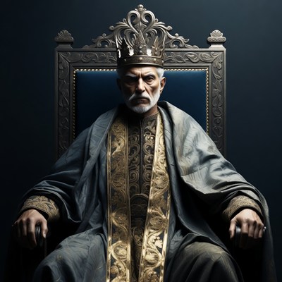 Elderly king on ornate throne