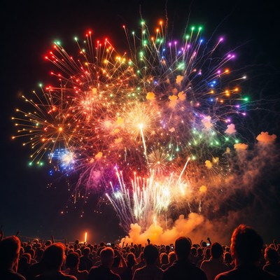 Colorful Fireworks Over Crowd