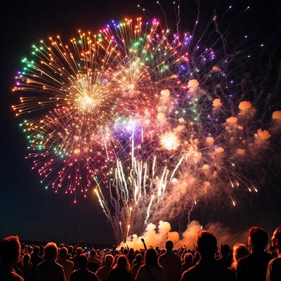 Colorful Fireworks Over Crowd