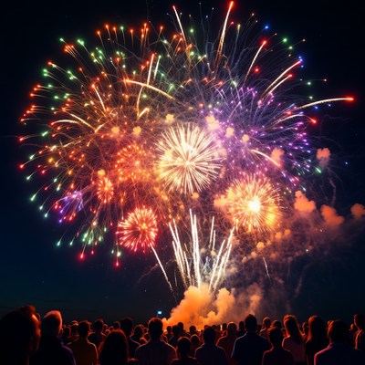 Colorful Fireworks Over Crowd