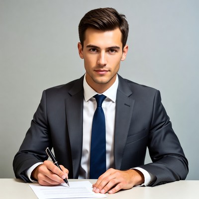 Man signing document in suit
