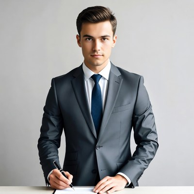 Man signing document in suit