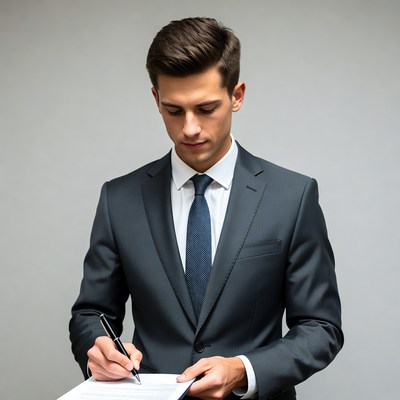 Man signing document in suit