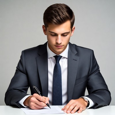 Man signing document in suit