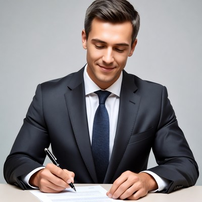 Man signing document in suit