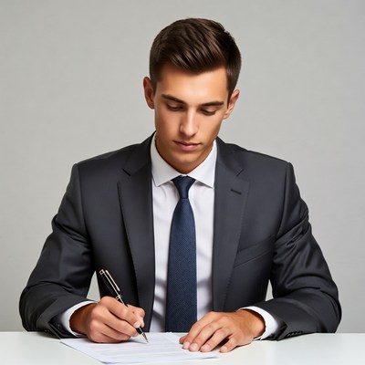 Man signing document in suit