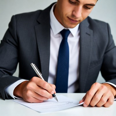 Man signing document in suit