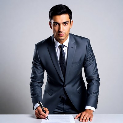 Man signing document in suit