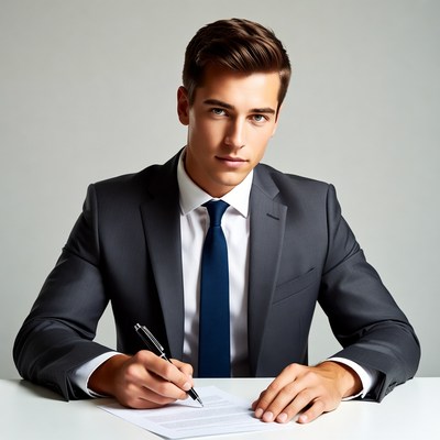 Man signing document in suit