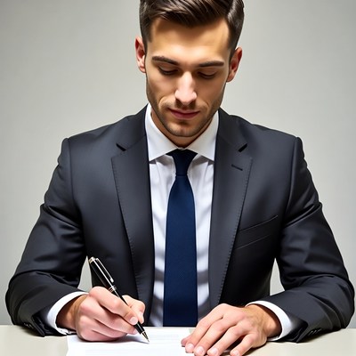 Man signing document in suit