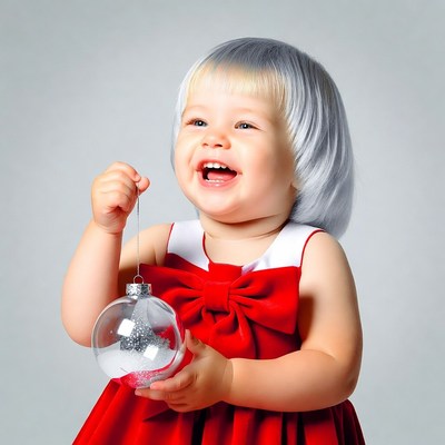 Baby girl holding Christmas ornament