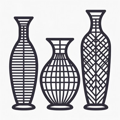 Three Outline Vases Illustration
