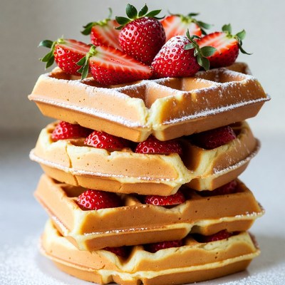 Stack of Waffles with Strawberries