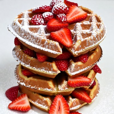 Stack of Strawberries and Waffles