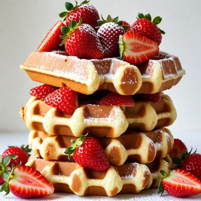 Waffles Topped with Strawberries