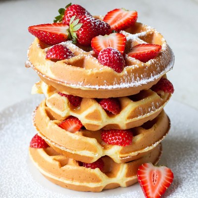Stack of Waffles with Strawberries