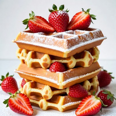 Stack of Waffles with Strawberries