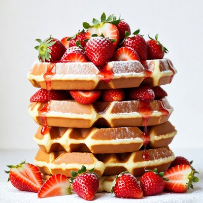 Strawberry Waffles Stack with Syrup