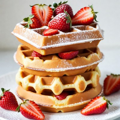Stack of Waffles with Strawberries