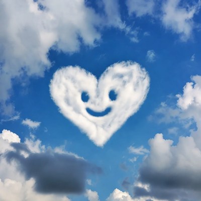 Smiling Heart Cloud in Blue Sky