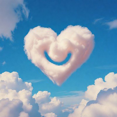 Smiling Heart Cloud in Blue Sky