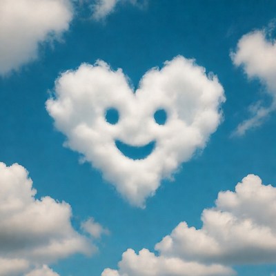 Smiling Heart Cloud in Blue Sky