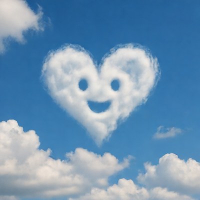 Smiling Heart Cloud in Blue Sky