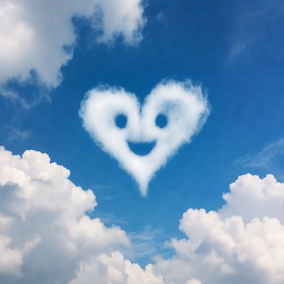 Smiling Heart Cloud in Blue Sky