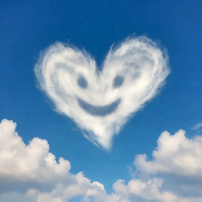 Smiling Heart Cloud in Blue Sky