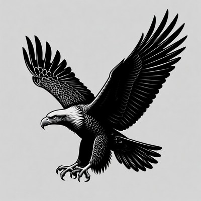 Bald eagle flying with wings spread