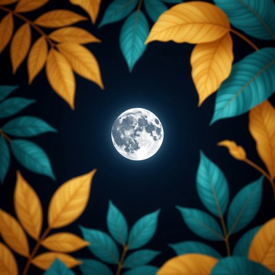 Full Moon Framed by Autumn Leaves