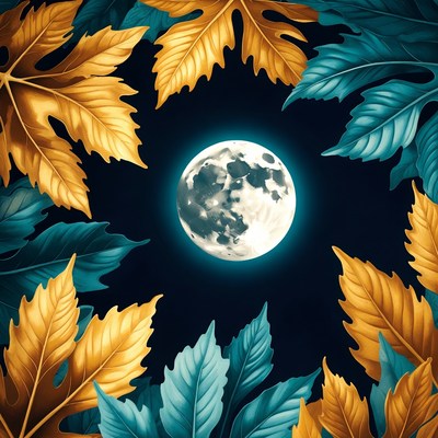 Full Moon Framed by Autumn Leaves