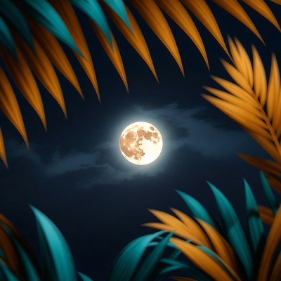 Full Moon Through Tropical Leaves