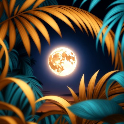 Full Moon Framed by Tropical Palms