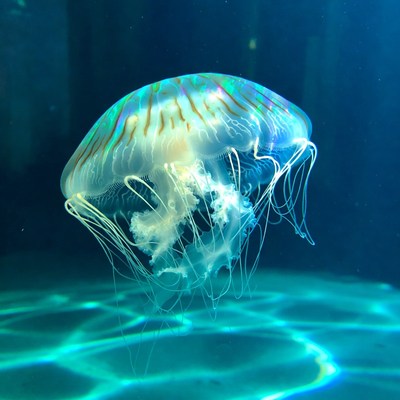 Glowing Blue Jellyfish in Aquarium