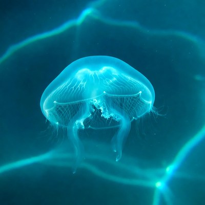 Glowing Blue Jellyfish Underwater