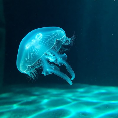 Glowing Blue Jellyfish in Dark Water