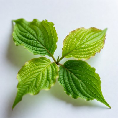 Four green leaves on white background